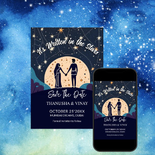 インドの結婚式の「Save the Date」お二人の手が星に書かれています 招待状