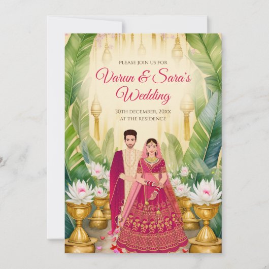 インドの結婚式カード デジタルヒンズー教の結婚式の招待状 招待状 (正面)