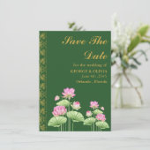 インドの結婚式グリーンロータスフラワーSave the Date (スタンド正面)