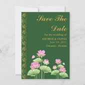 インドの結婚式グリーンロータスフラワーSave the Date (正面)