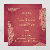 インドの結婚式招待状 メヘンディー、赤、金 招待状 (正面/裏面)