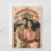 インドの結婚式蓮の庭のピンクとミントグリーンのほのかな赤み セーブザデート (裏面)