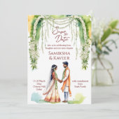 インドの結婚式　ジャスミンの下で結婚式の記念日を保存する　カップル 招待状 (スタンド正面)