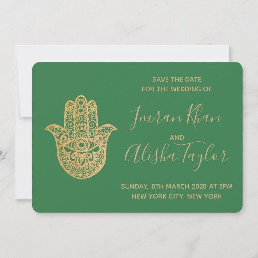 インドの結婚式　セーブ・ザ・デート　ゴールドのハムサ　ヘンナ セーブザデート (正面)