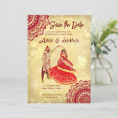 インドの結婚式 マロンとゴールドでおめでとう 招待状 (スタンド正面)