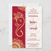インドの結婚式 マロンとゴールドのガネーシャ マンダラ 招待状 (正面)