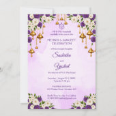 インドの結婚式 メヘンディ パープル かわいい花嫁と新郎 招待状 (裏面)