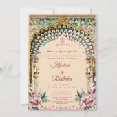 インドの結婚式 ロイヤル エスニック 高級 招待状 (正面)