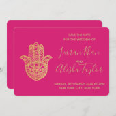 インドの結婚式 保存日付 ゴールドハムサ ヘンナ セーブザデート (正面/裏面)