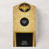 インドの結婚式 黒金 ダマスク エレファント 豪華 オールインワン招待状 (外側)