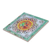 インドの緑の黄色い花のタイル タイル (側面)