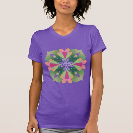 インドの花の抽象的な幾何学的水彩画 Tシャツ (正面)