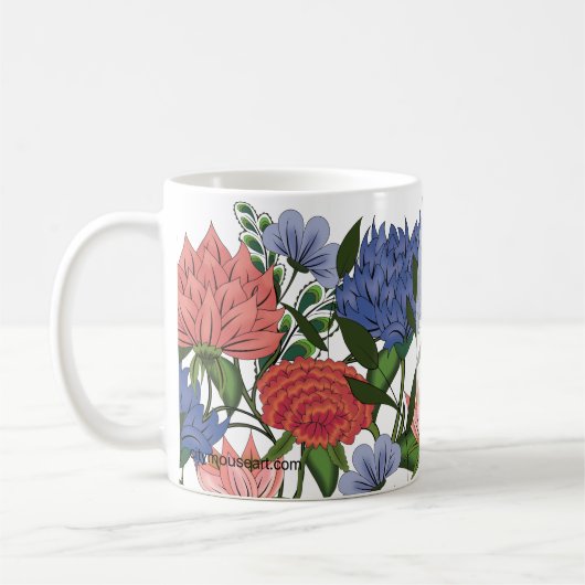 インドの花をモチーフにしたパーソナライズデザイン コーヒーマグカップ (左)