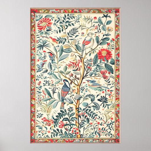 インドの花卉芸術プリント植物鳥 ポスター (正面)
