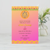 インドの花嫁ハルディセレモニー ヒンドゥーカップル フラワー 招待状 (スタンド正面)