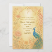 インドの花嫁 ハルディセレモニー 孔雀 フラワー 招待状 (正面)