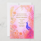 インドの花嫁 ハルディ式 ピーコック フラワー 招待状 (正面)