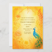 インドの花嫁 ハルディ セレモニー 孔雀 フローラル 招待状 (正面)