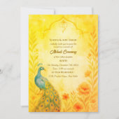 インドの花嫁 メヘンディ セレモニー ペアック フローラル 招待状 (正面)