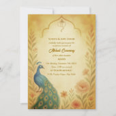 インドの花嫁 メヘンディ セレモニー ペアック フローラル 招待状 (正面)