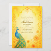 インドの花嫁 メヘンディ セレモニー ペアック フローラル 招待状 (正面)