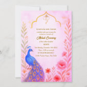 インドの花嫁 メヘンディ セレモニー ペアック フローラル 招待状 (正面)