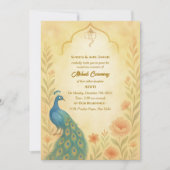 インドの花嫁 メヘンディ セレモニー 孔雀 フラワー 招待状 (正面)