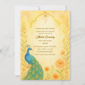 インドの花嫁 メヘンディ セレモニー 孔雀 フラワー 招待状 (正面)