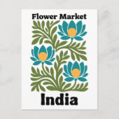 インドの花市場 ティール色の蓮と植物の葉 ポストカード (正面)