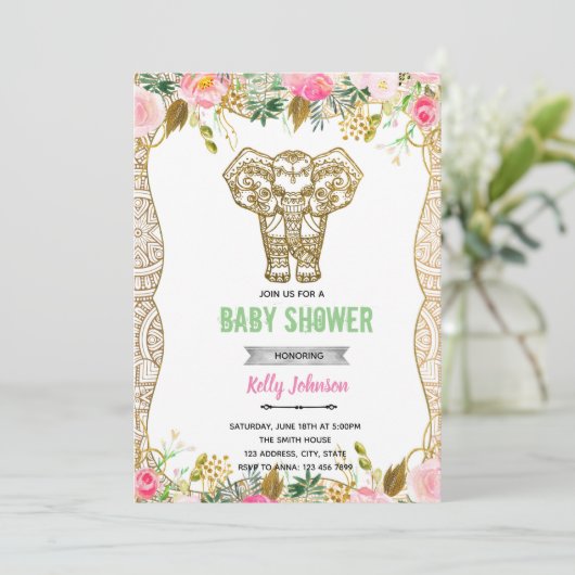 インドの象のシャワー誕生日招待状 招待状 (スタンド正面)