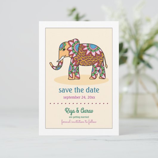 インドの象のセーブ・ザ・デートのお知らせ 招待状 (スタンド正面)
