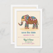 インドの象のセーブ・ザ・デートのお知らせ 招待状 (正面/裏面)