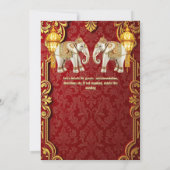 インドの象 ワインレッド ゴールドのランタン ヒンディー シック 招待状 (裏面)