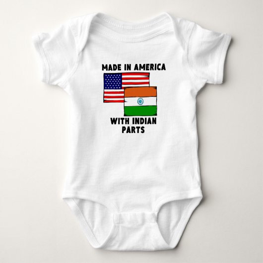 インドの部品が付いているアメリカで作られる ベビーボディスーツ (正面)