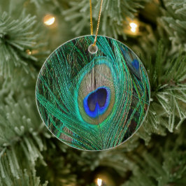 インドの青い孔雀の羽 セラミックオーナメント