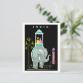 インドの青い象にまたがるカップル、絵画 ポストカード (スタンド正面)