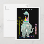 インドの青い象にまたがるカップル、絵画 ポストカード (正面/裏面)