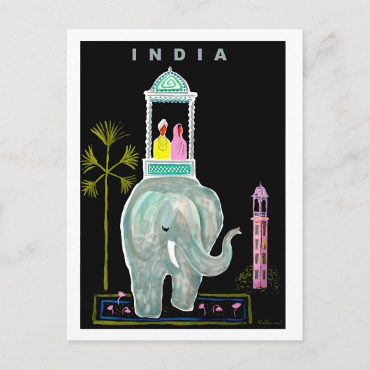 インドの青い象にまたがるカップル、絵画 ポストカード (正面)