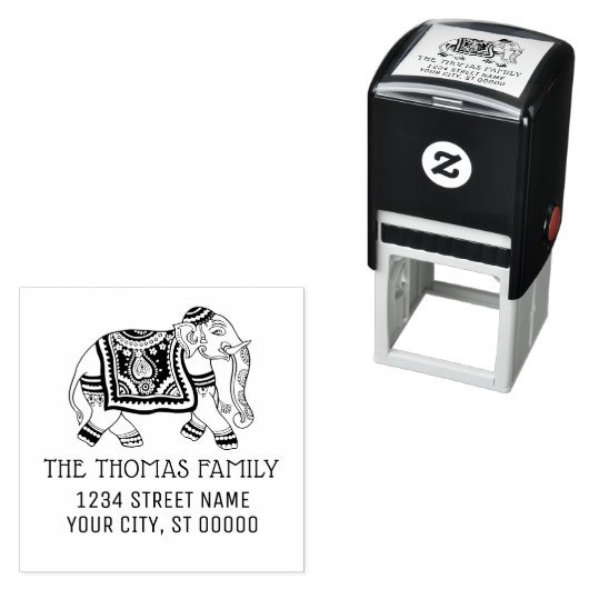 インドエレファントネーム差出人住所モノグラム セルフインキングスタンプ (インサイチュ)