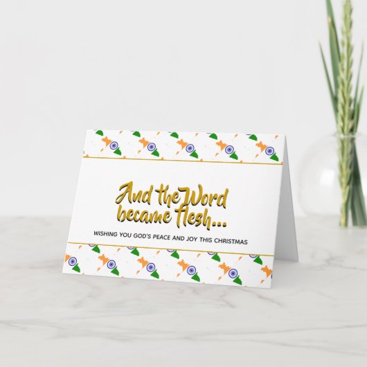 インドスタイリッシュの言葉がクリスマスに生まれた シーズンカード (正面)