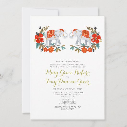 インドゾウの結婚式招待状 招待状 (正面)