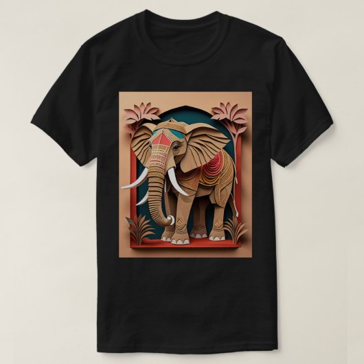 インドゾウの3DペーパーアートデザインTシャツ Tシャツ (デザイン正面)