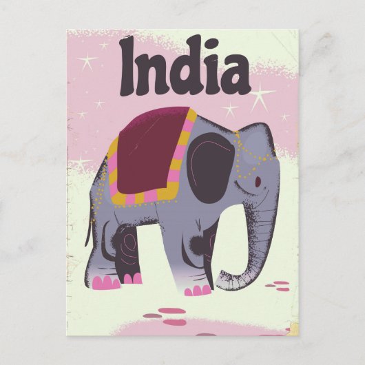 インドゾウ ビンテージ トラベル ポスター 印刷 ポストカード (正面)