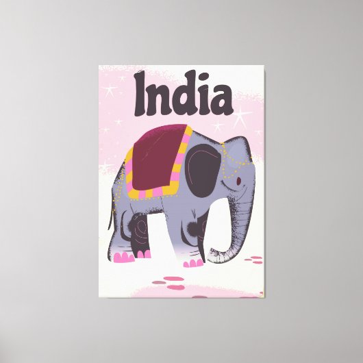 インドゾウ ビンテージ 旅行ポスター 印刷 キャンバスプリント (正面)