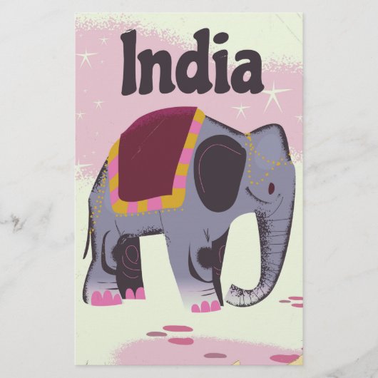 インドゾウ ビンテージ 旅行ポスター 印刷 便箋 (正面)