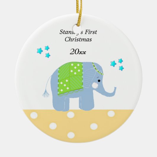 インドゾウ 赤ちゃんの初めてのクリスマス セラミックオーナメント (正面)