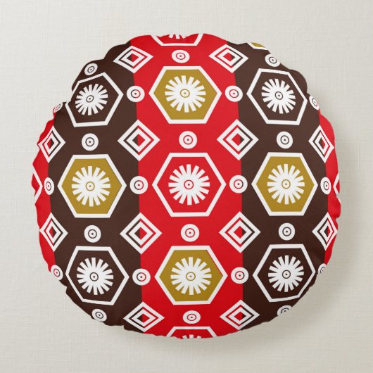 インドネシアのろうけつ染め・モチーフで、非常に独特な計画を持つ ラウンドクッション (正面)