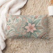  インドネシアのバティック花柄ボホピンクブルー ランバークッション (ブランケット)