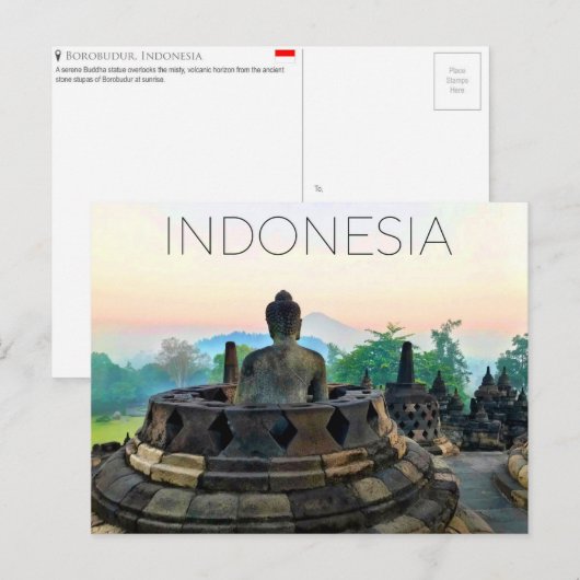 インドネシアのボロブドゥール遺跡の旅行はがき ポストカード (正面/裏面)