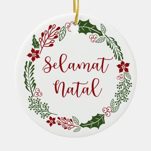 インドネシアのメリークリスマスリース、セラマットナタル セラミックオーナメント (正面)